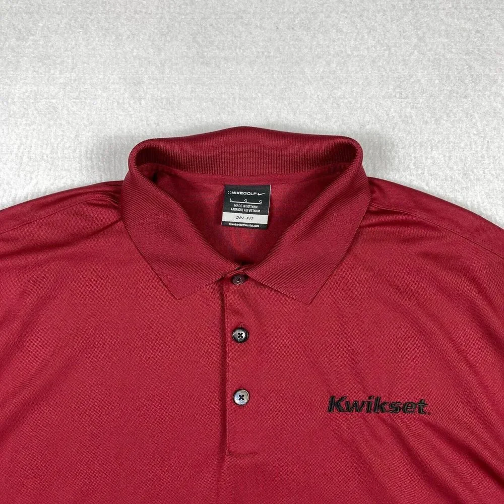 Nike Polo Shirt Mens Large Red Kwikset Logo Golf Travel Work‎ Carpenter Handyman